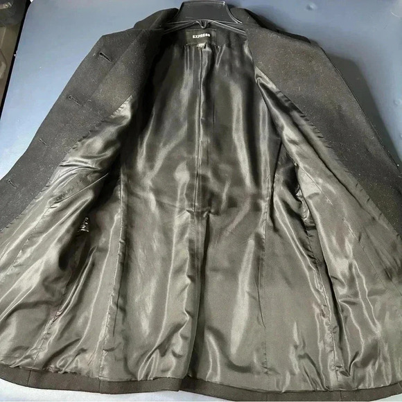 Express Women’s Wool Coat Size 3/4 Black Hidden Button Up Front Open Pockets - Picture 7 of 11